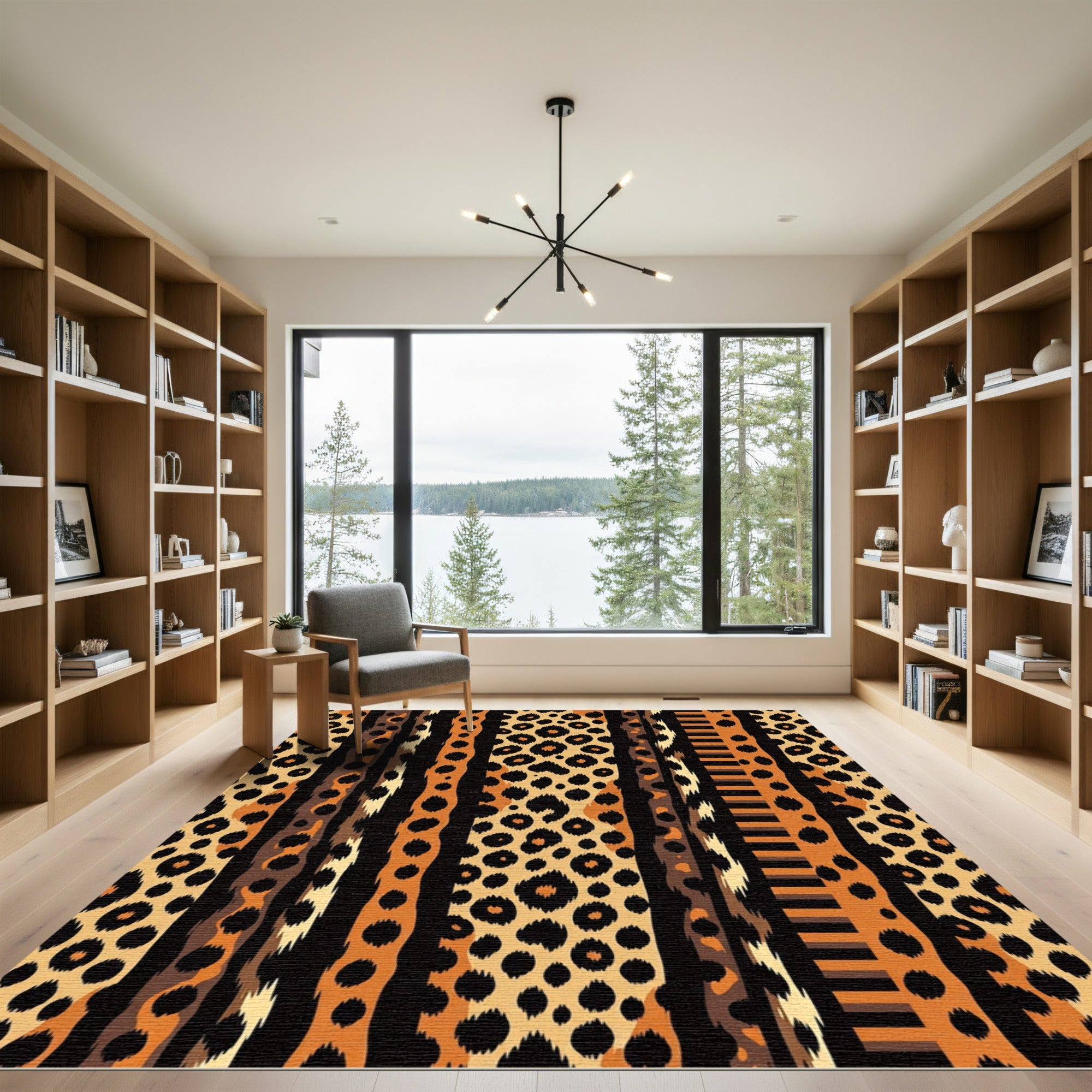 Jaguar Print Striped Composition Rug