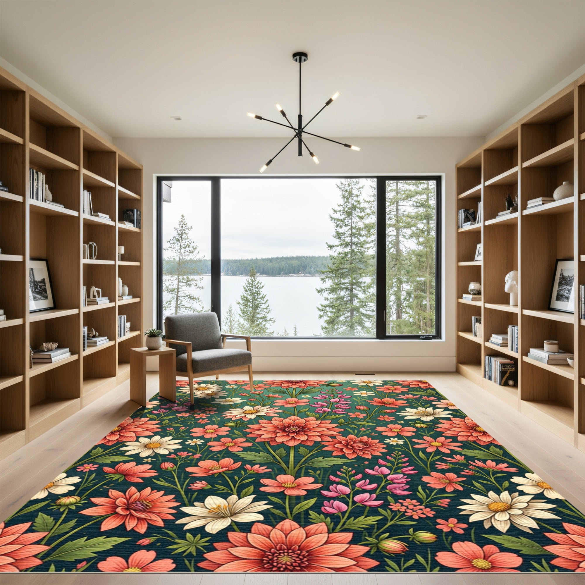 Elegant Coral Pink Botanical Garden Meadow Rug