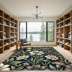 Vintage Dark Floral Botanical Cream Bloom Rug