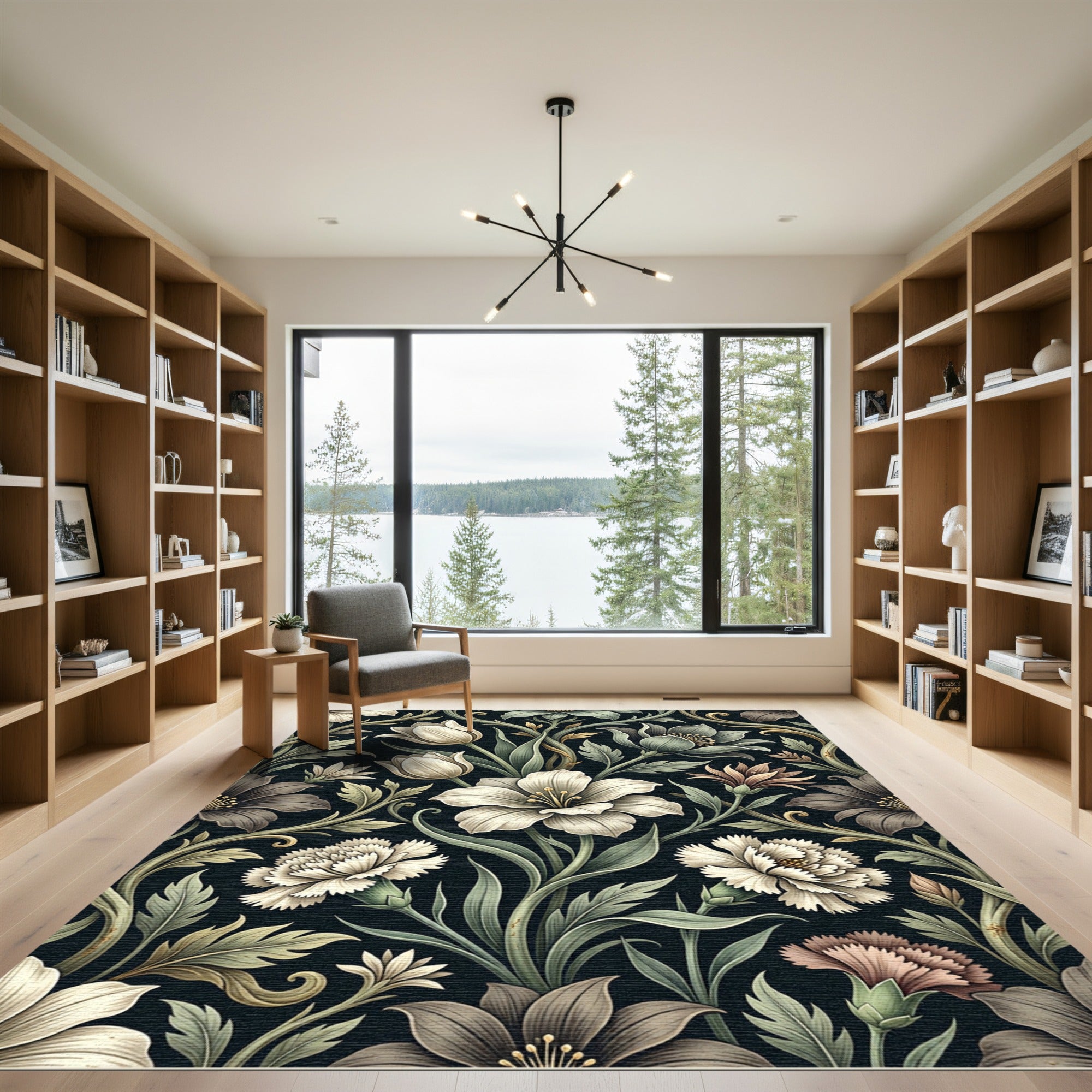 Vintage Dark Floral Botanical Cream Bloom Rug
