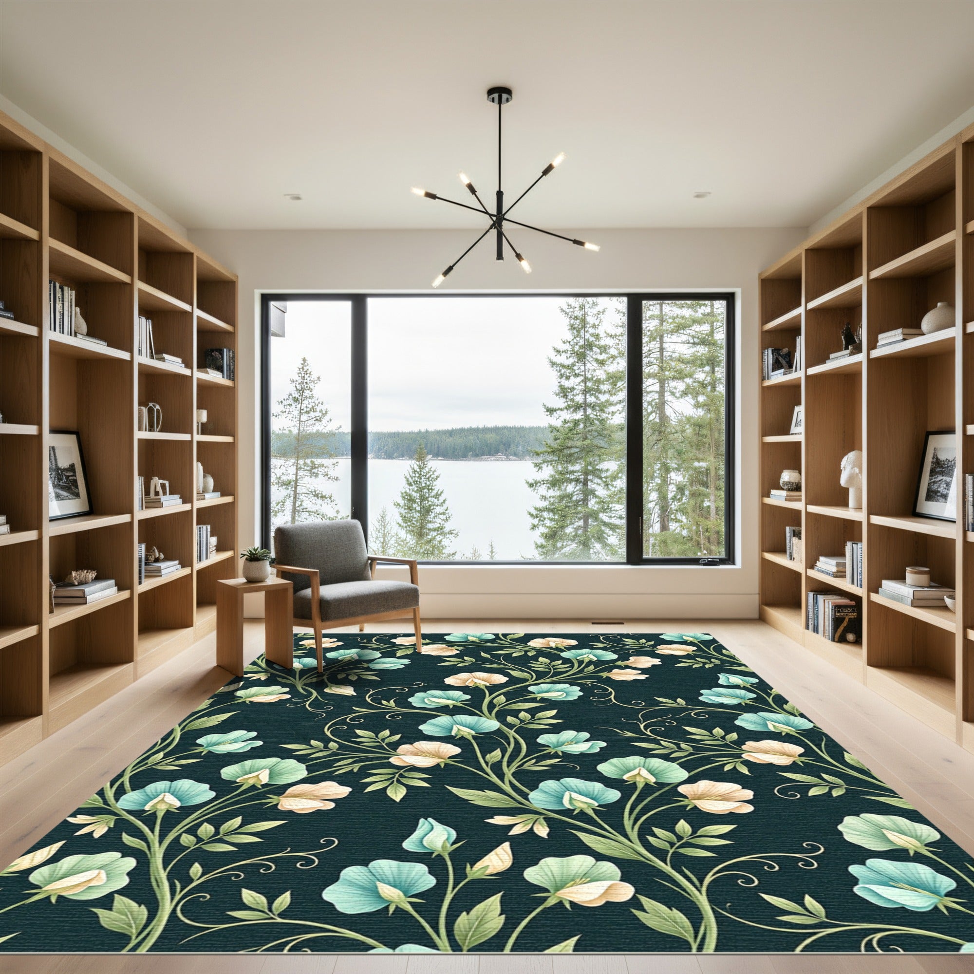 Sage and Cream Floral Botanical Vine Rug