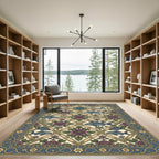 Vintage Blue Floral Fish Diamond Lattice Rug