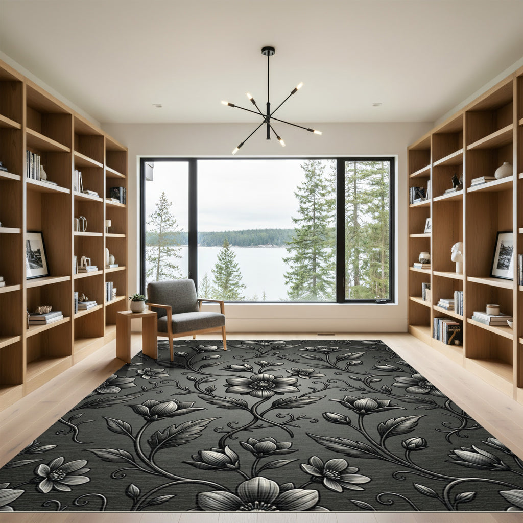 Monochromatic Floral Vine Embellishment Rug