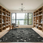 Monochromatic Floral Vine Embellishment Rug