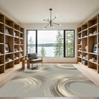 Modern Taupe Abstract Arched Swirl Rug