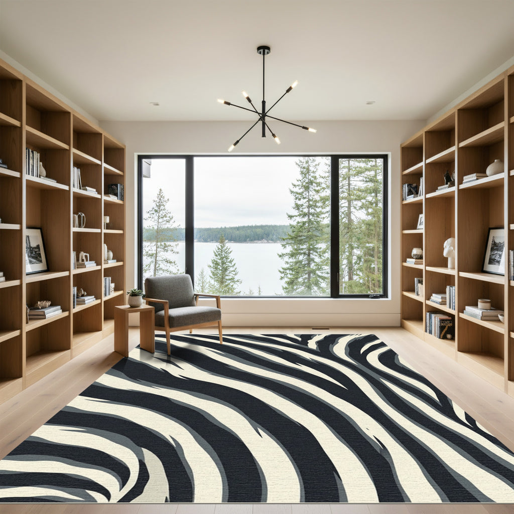 Modern Black and Ivory Zebra Sweep Rug