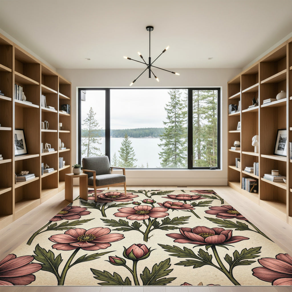 Vintage Dusty Rose Floral Botanical Rug