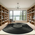 Minimalist Monochrome Concentric Vinyl Circular Abstract Rug