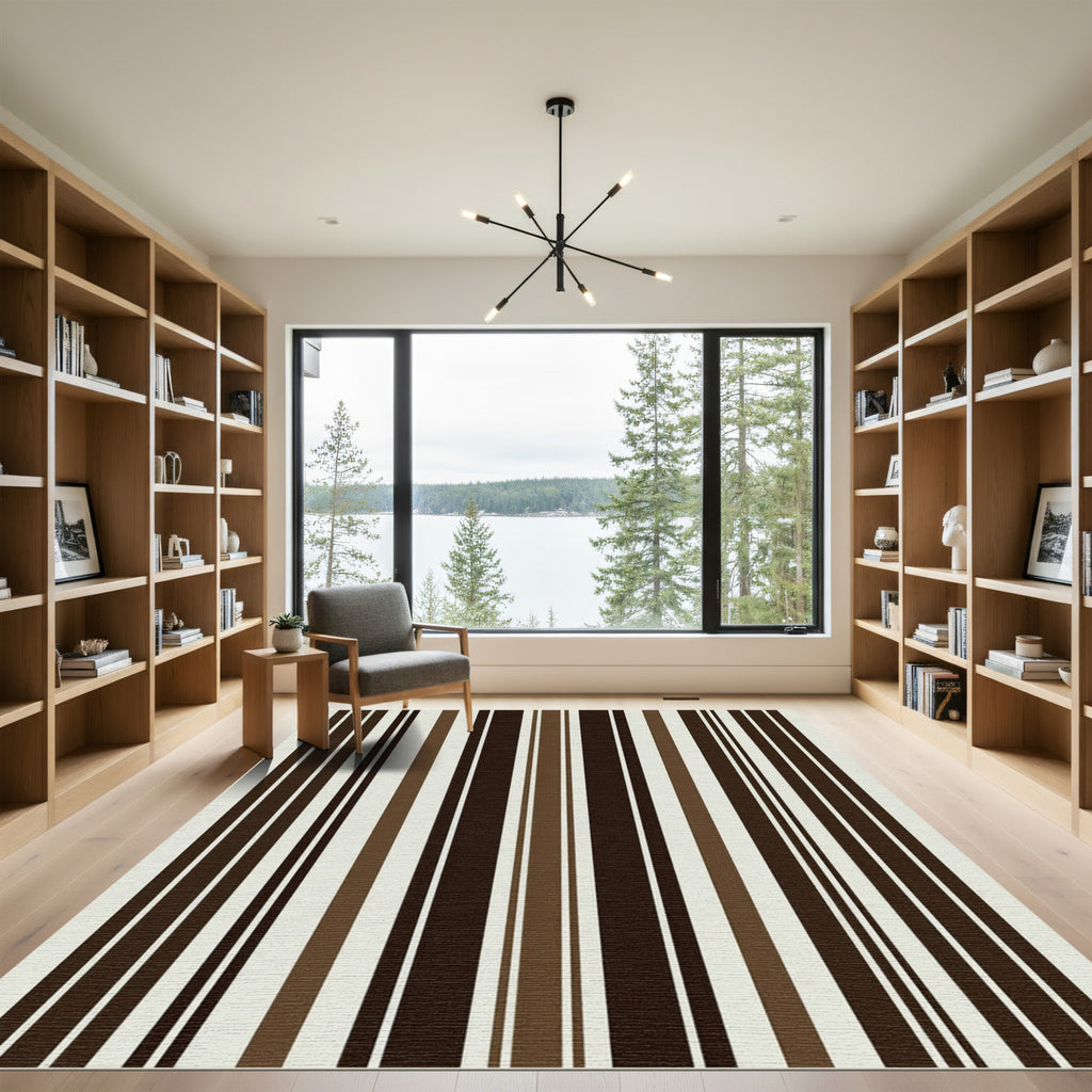 Rich Chocolate Cream Vertical Stripes Rug