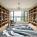 Modern Monochrome Glacial Winding River Rug