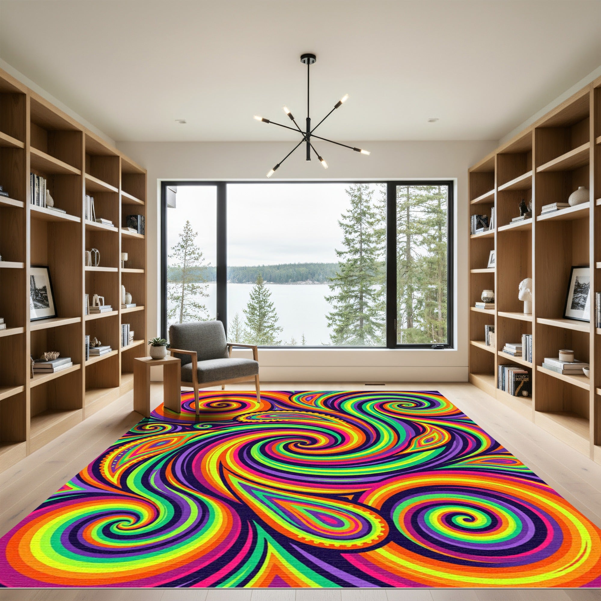 Vibrant Neon Swirl Psychedelic Wave Rug