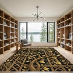 Golden Vine Trellis Black Background Rug