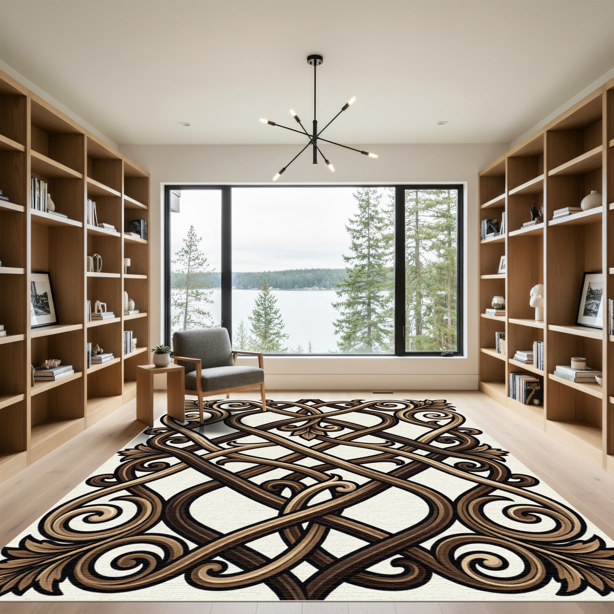 Ornate Bronze Interlocking Scrollwork Swirl Rug