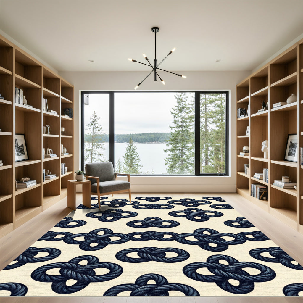 Navy Rope Nautical Knot Pattern Rug