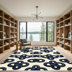 Navy Rope Nautical Knot Pattern Rug