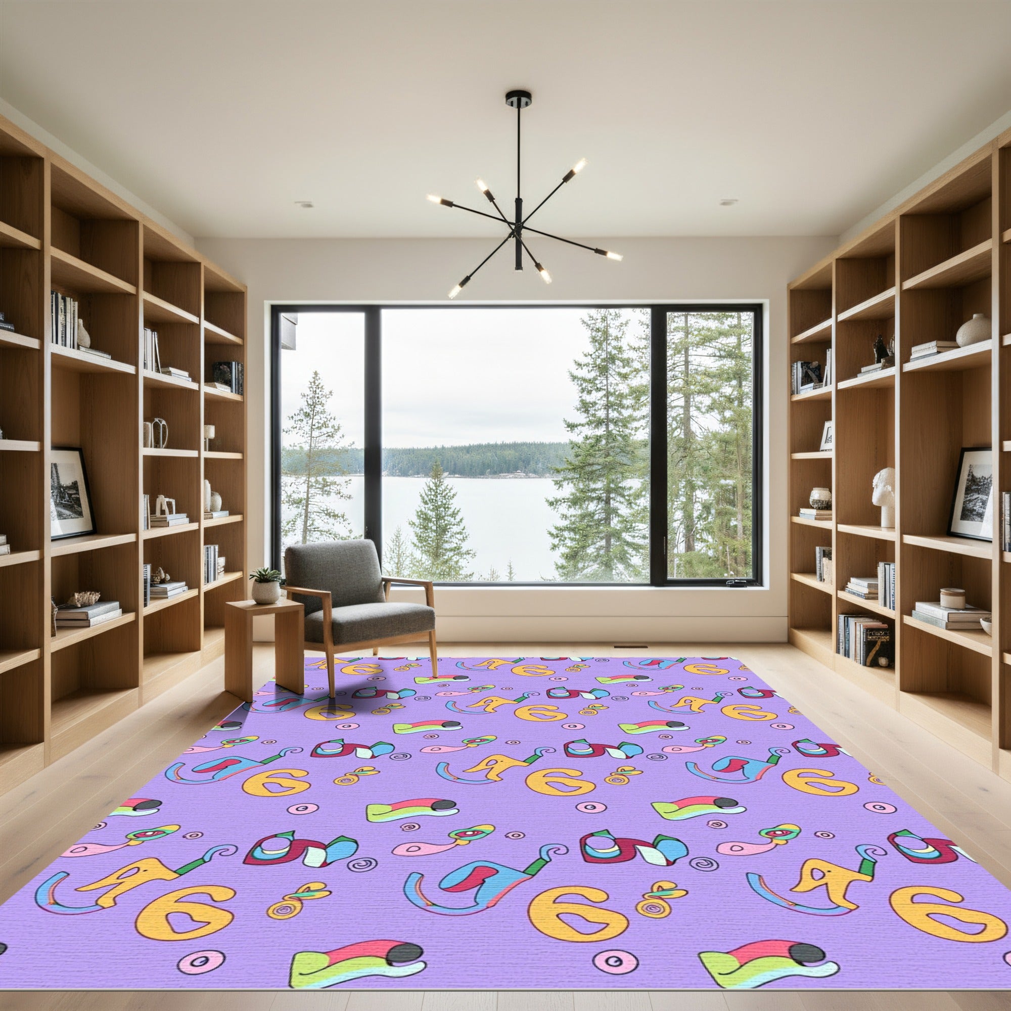 Playful Yellow Number Six Abstract Shapes Rug
