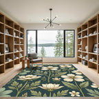 Botanical Cream Flower Dark Teal Wallpaper Rug