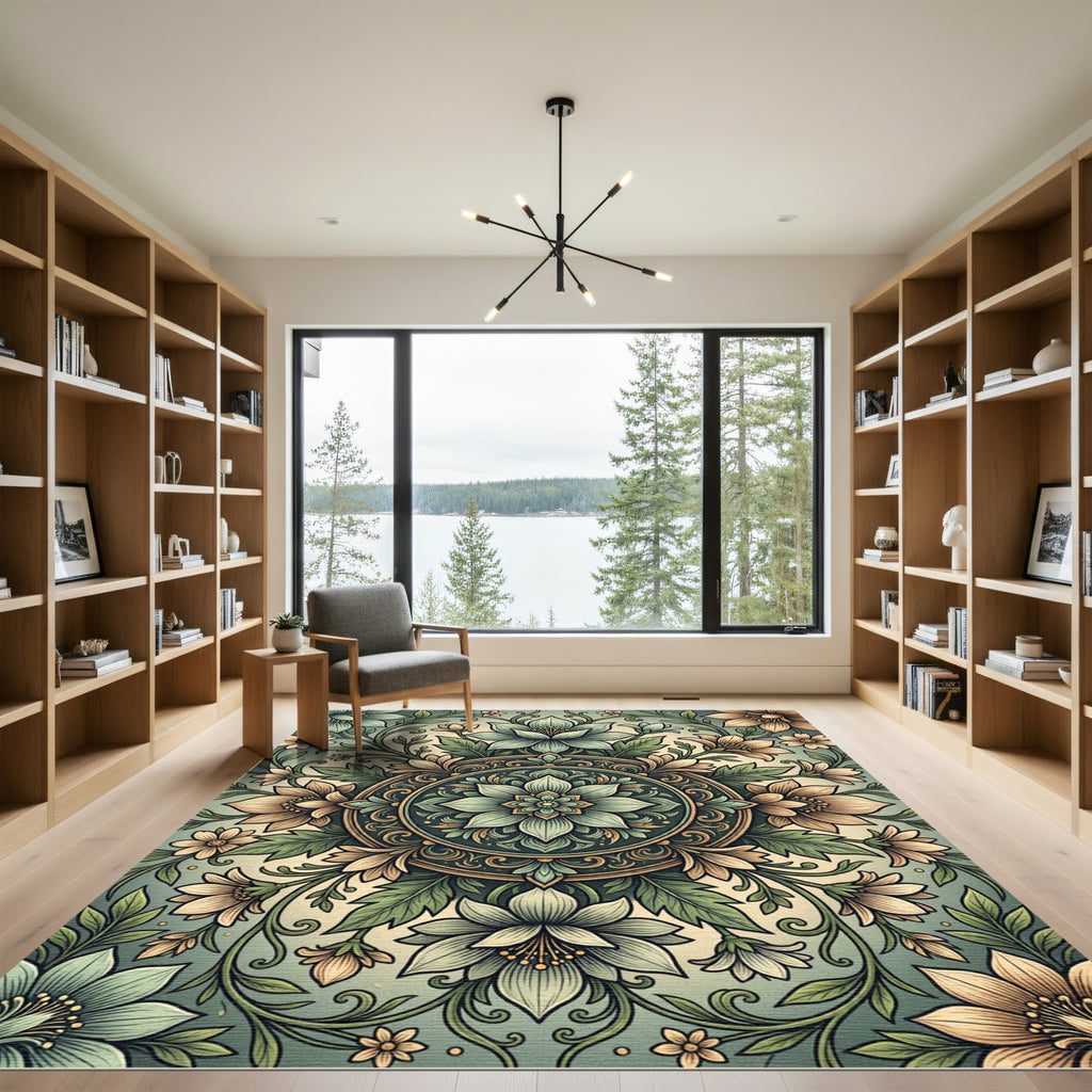 Sage Floral Medallion Botanical Garden Rug