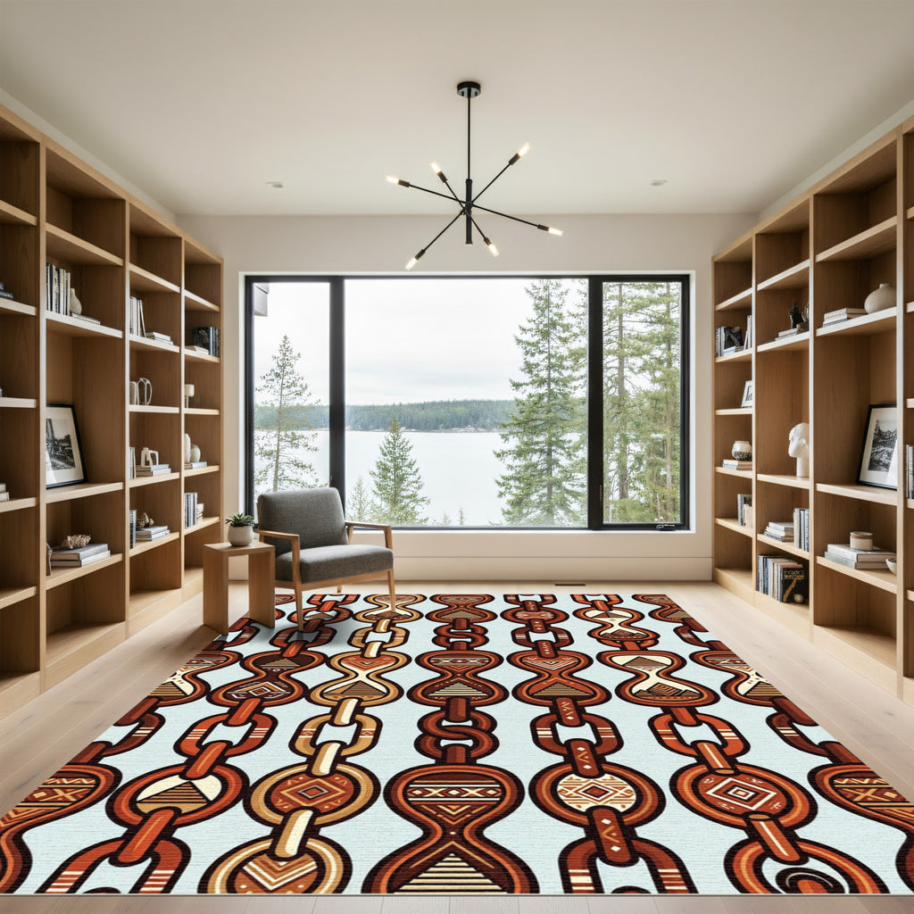 Terracotta Geometric Aztec Chain Link Rug
