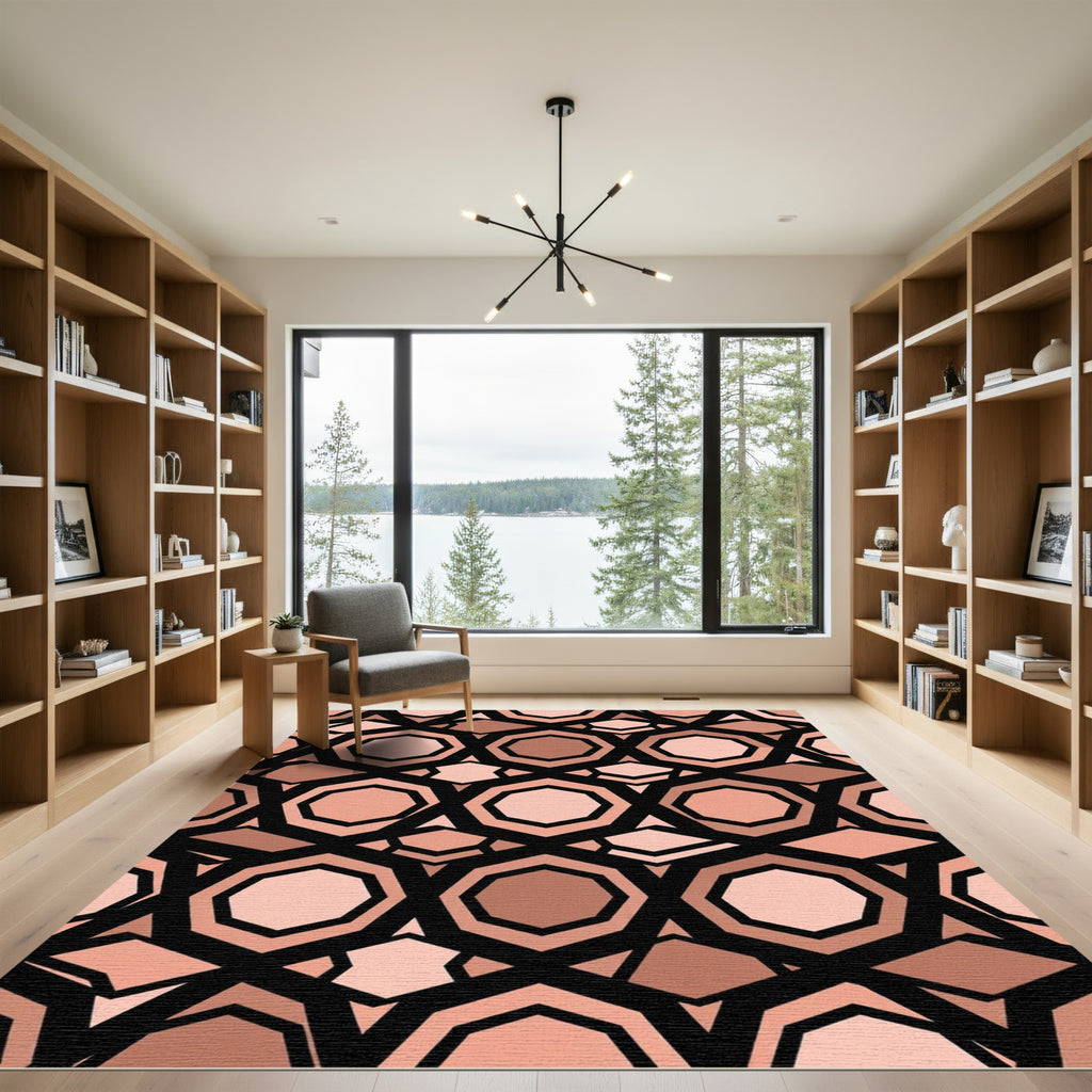 Geometric Terracotta Hexagon Abstract Rug