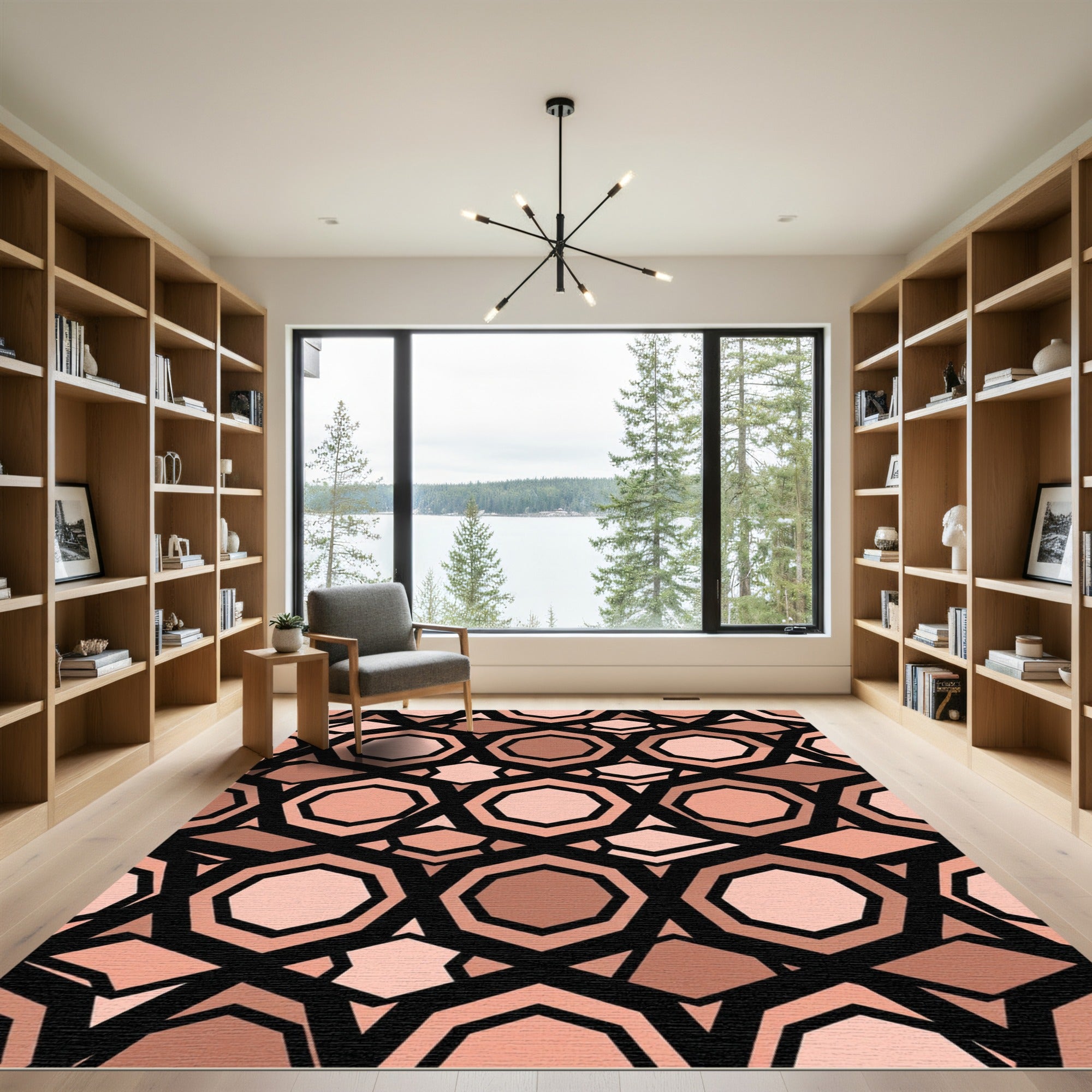 Geometric Terracotta Hexagon Abstract Rug