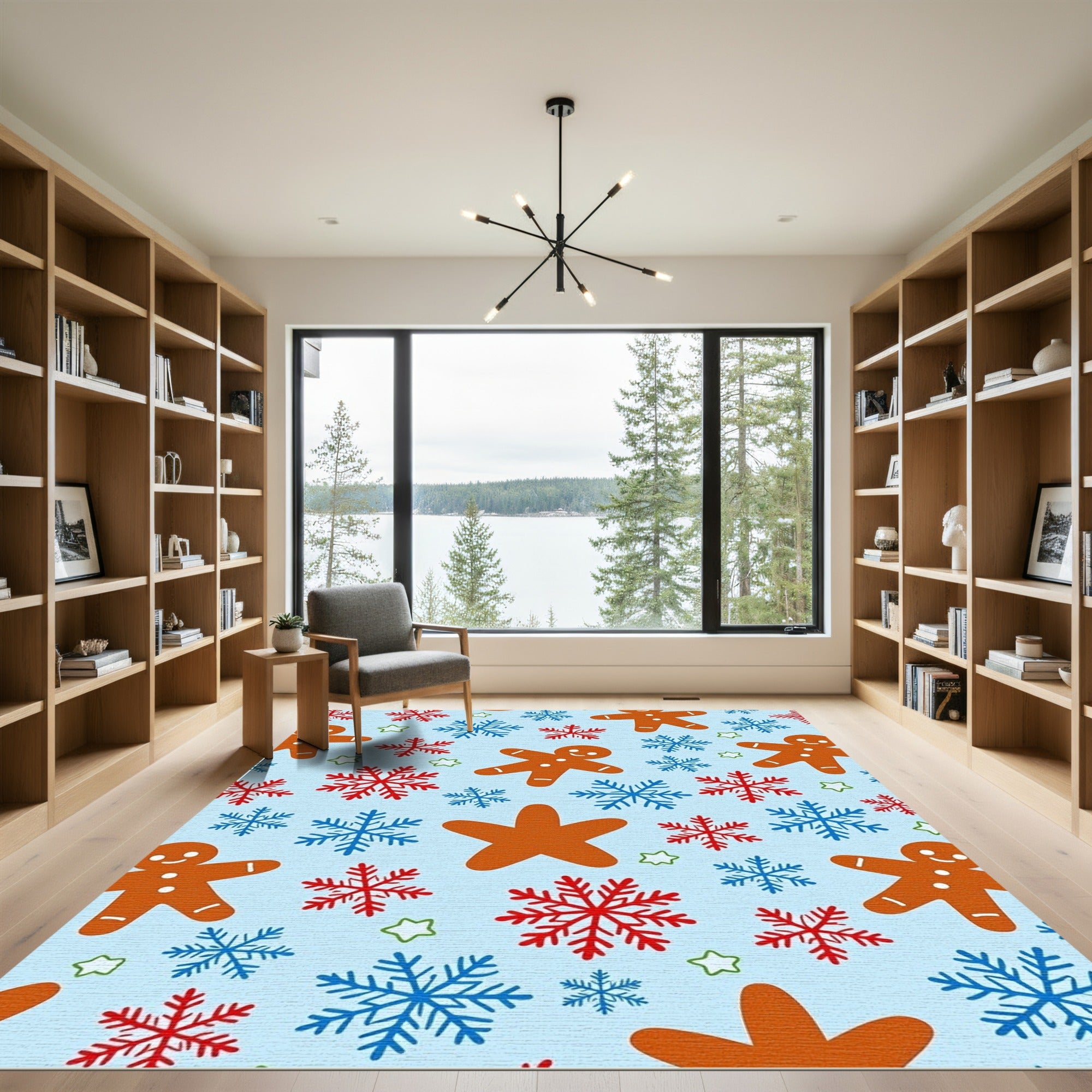 Gingerbread Snowflakes Starry Winter Scene Rug