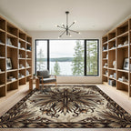 Elegant Bronze Botanical Symmetry Medallion Rug