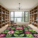 Modern Botanical Sage and Rose Grid Rug
