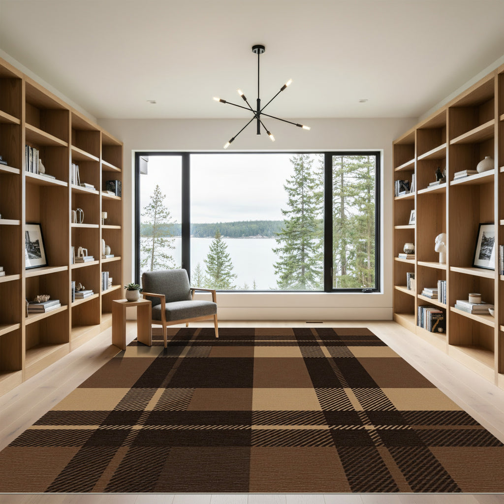 Classic Brown Plaid Checkered Rug