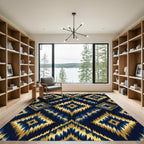 Gold Navy Ikat Geometric Diamond Rug