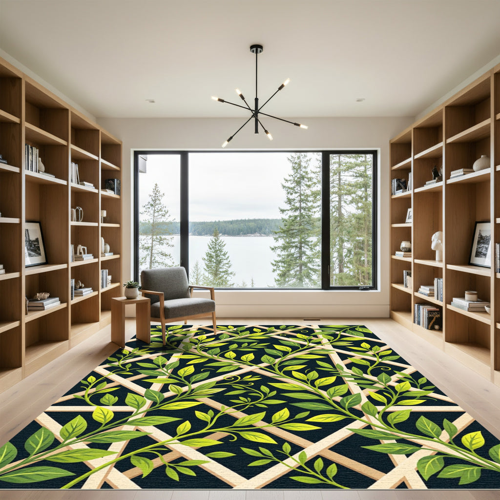 Lush Green Ivy Lattice Trellis Rug