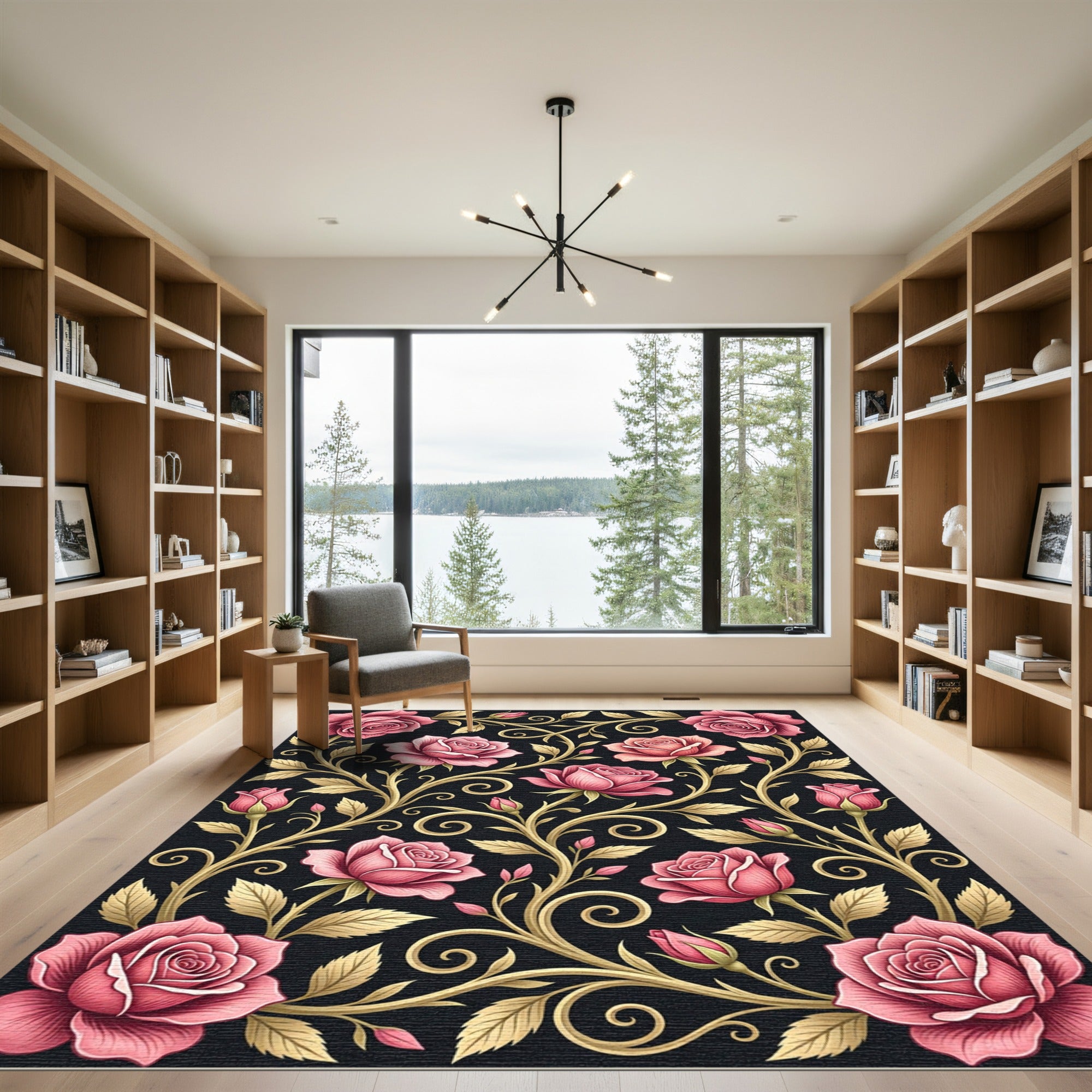 Vintage Pink Rose Golden Swirl Rug