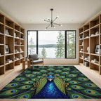 Vibrant Emerald Teal Peacock Feather Symmetry Rug