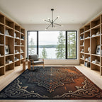Ornate Bronze Silver Filigree Mandala Rug