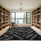 Monochrome Three Dimensional Metallic Geometric Blocks Rug
