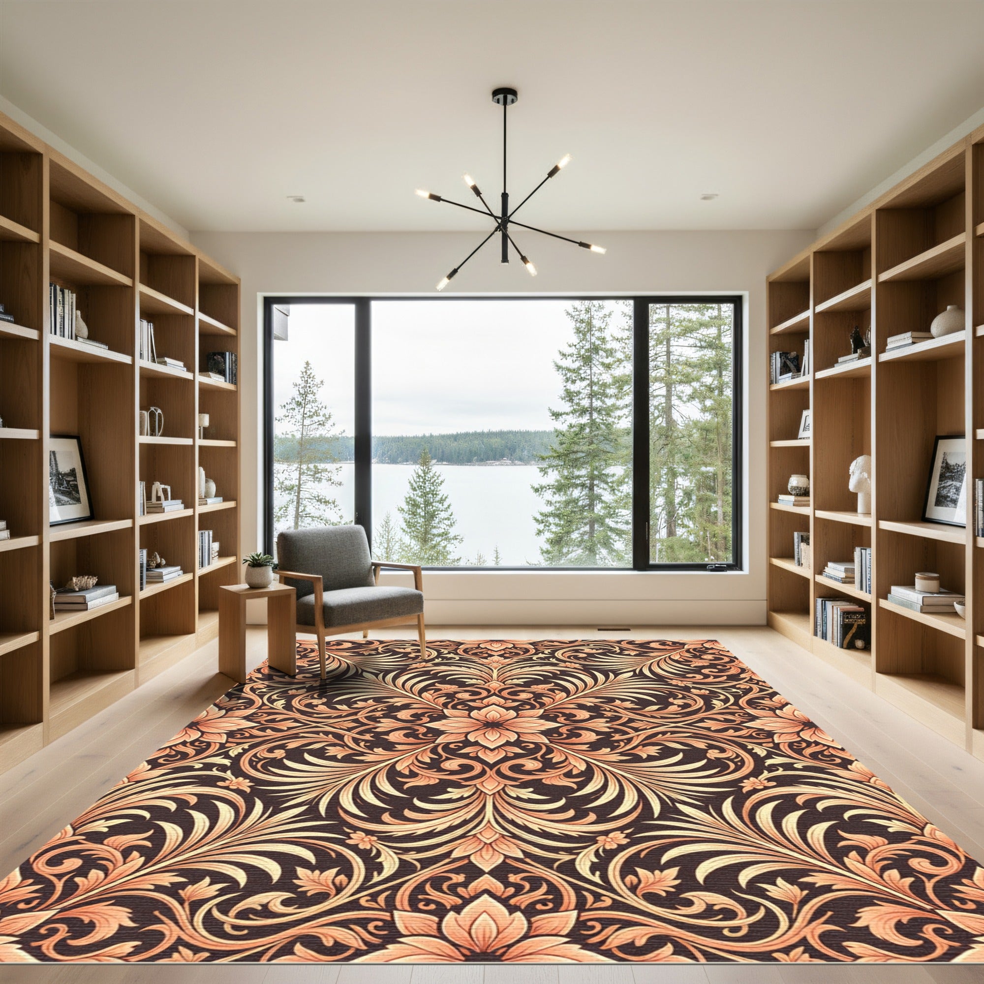 Amber Floral Damask Scrollwork Rug