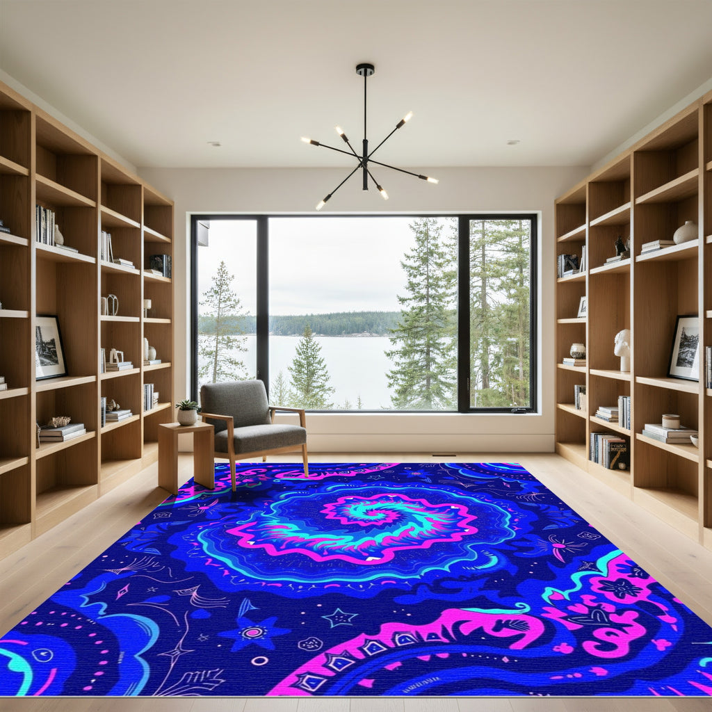 Vibrant Cyan Pink Swirls Abstract Rug