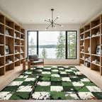 Grungy Green White Checkerboard Splatter Rug