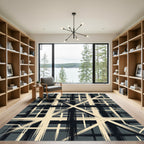 Black and Cream Linear Geometric Composition Rug