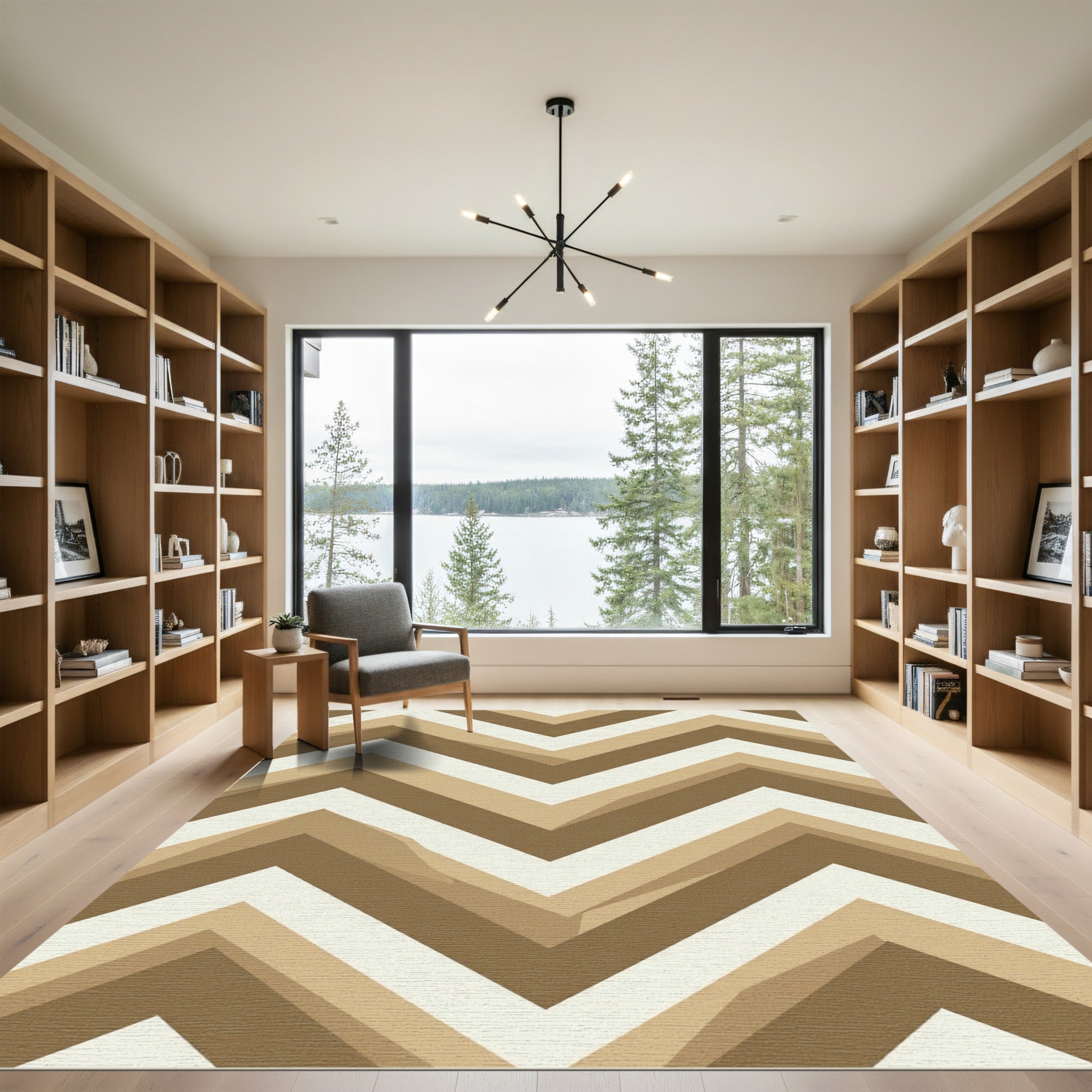 Modern Earthy Neutral Chevron Zigzag Rug