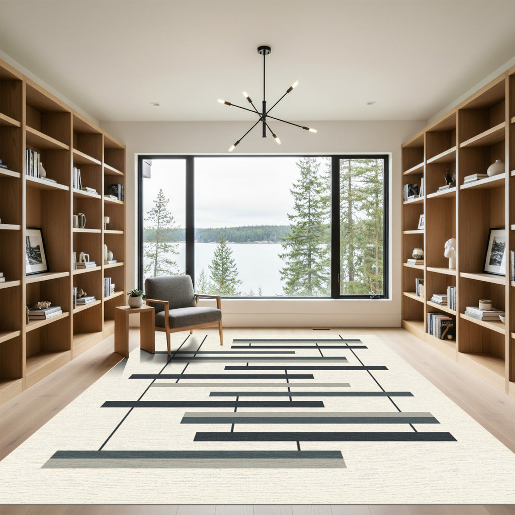 Modern Charcoal Gray Abstract Stripes Rug