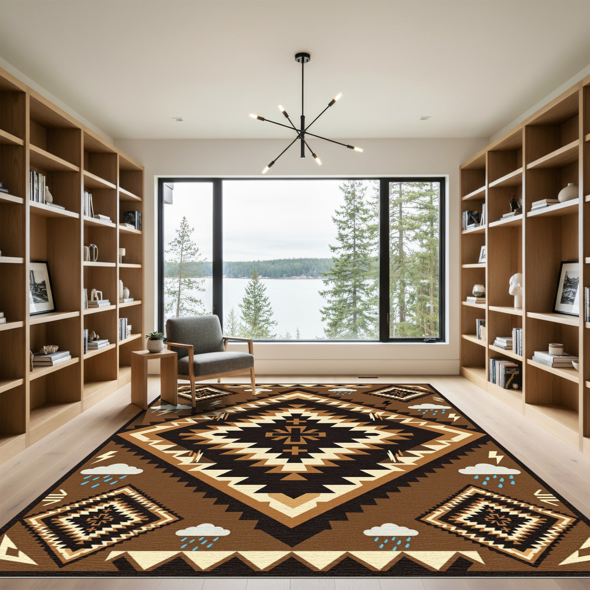 Earth Tone Geometric Lightning Cloud Rug