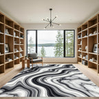 Monochrome Liquid Marble Swirl Rug
