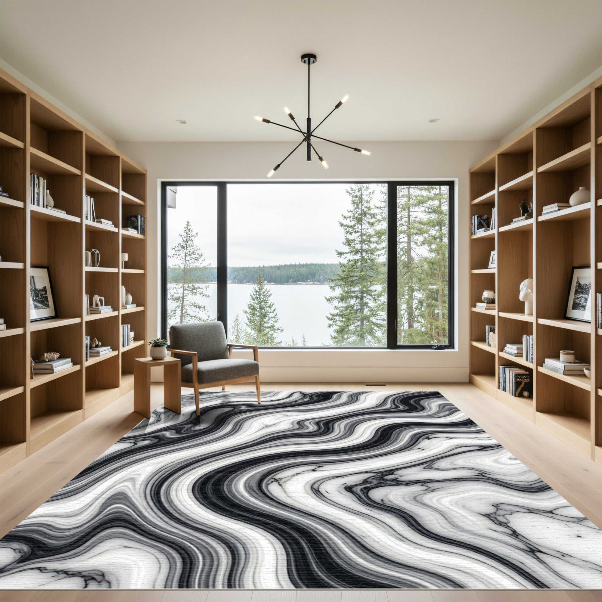 Monochrome Liquid Marble Swirl Rug
