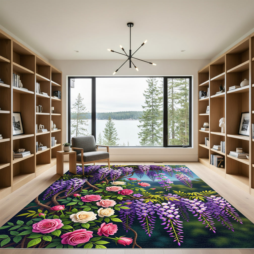Romantic Floral Wisteria Rose Garland Rug