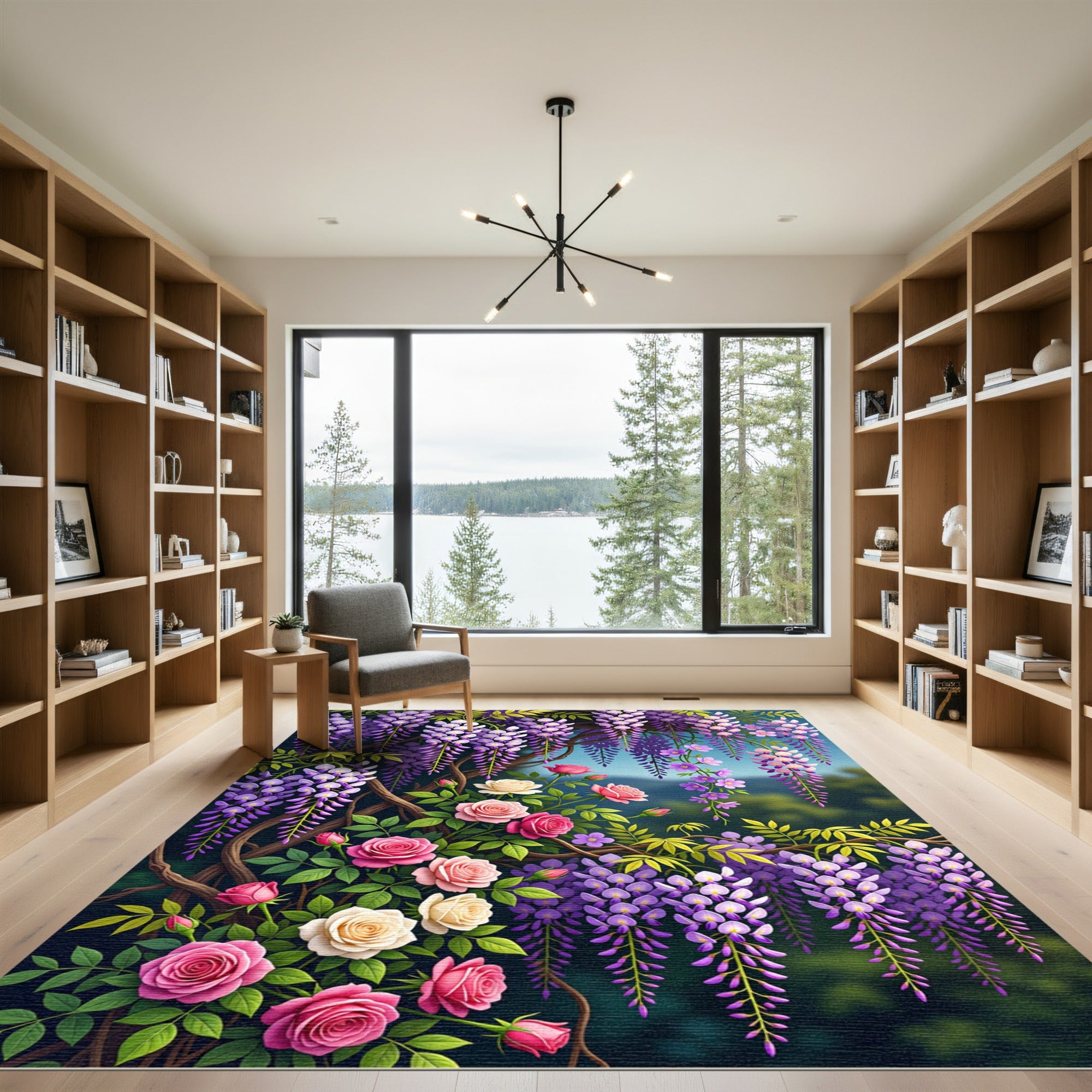 Romantic Floral Wisteria Rose Garland Rug