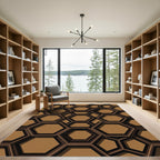 Modern Burnt Orange Geometric Hexagon Rug