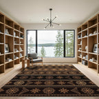 Golden Brown Geometric Floral Bands Rug