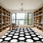 Modern Black and White Hexagon Grid Rug