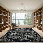 Elegant Silver Monochrome Floral Medallion Rug